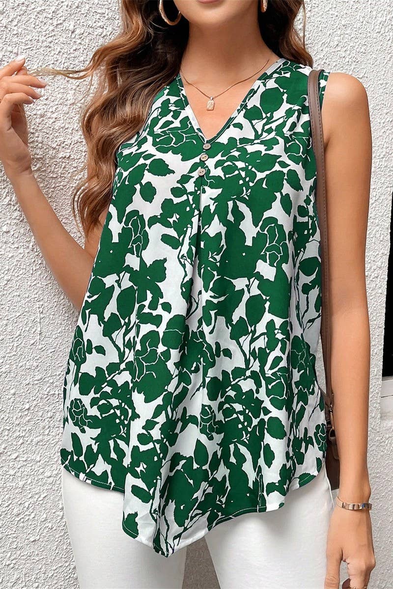 CWTBLSL0535_SLEEVELESS V-NECK PRINTED SHIRT