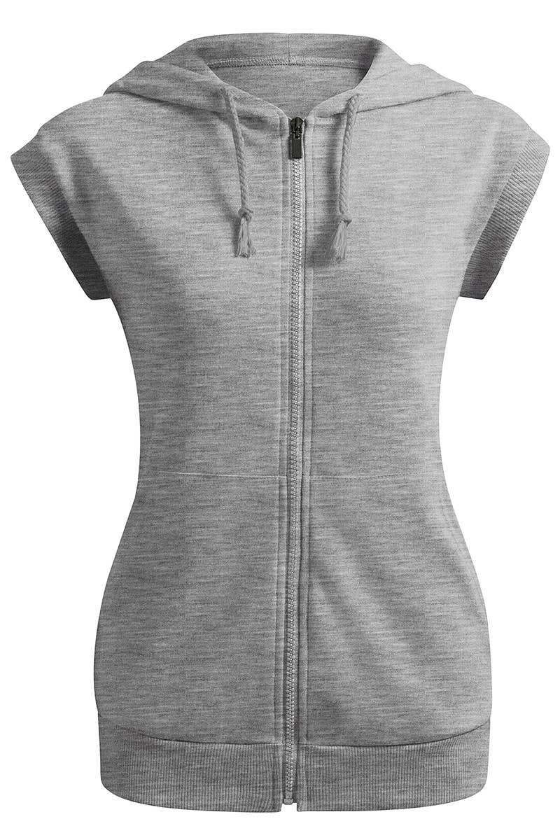 KWOHOSL003_Sleeveless Hoodies Basic Hoodie Zip Up