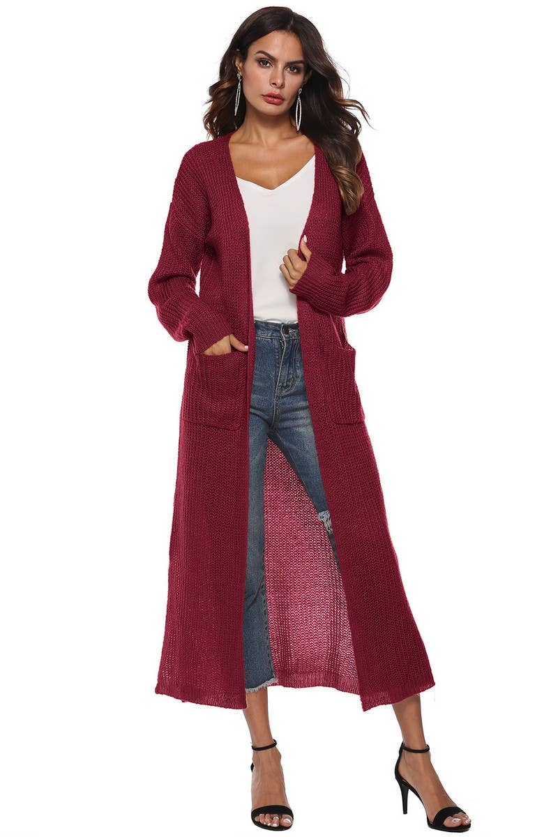 CWSBSL00032_WOMEN LONG KNIT CARDIGAN WITH POCKETS