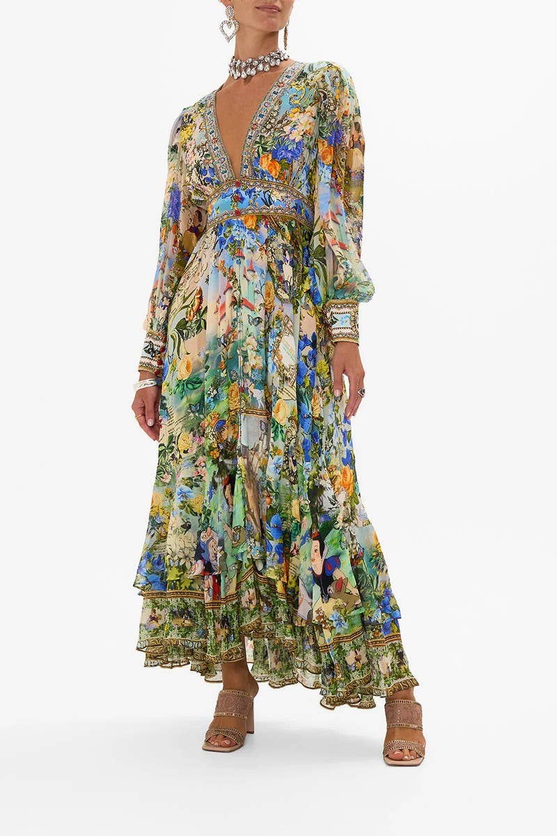 CWDMD5722_SUMMER V-NECK LONG-SLEEVED PUFF SLEEVE DRESS