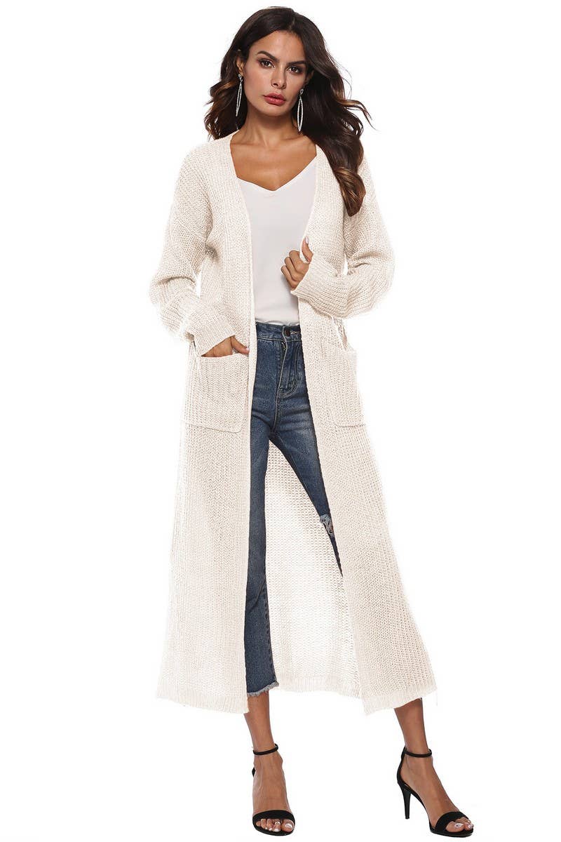 CWSBSL00032_WOMEN LONG KNIT CARDIGAN WITH POCKETS