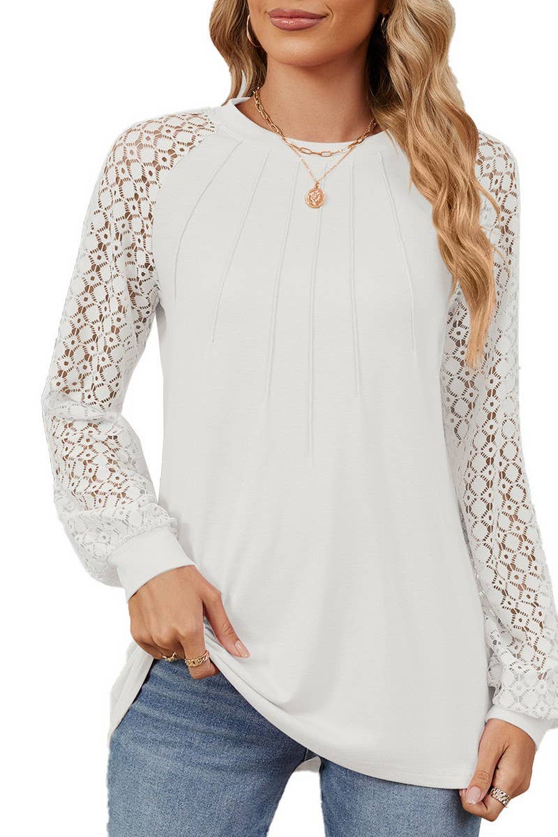 CWTBLL2349_AUTUMN AND WINTER ROUND NECK LACE CASUAL T-SHIRT