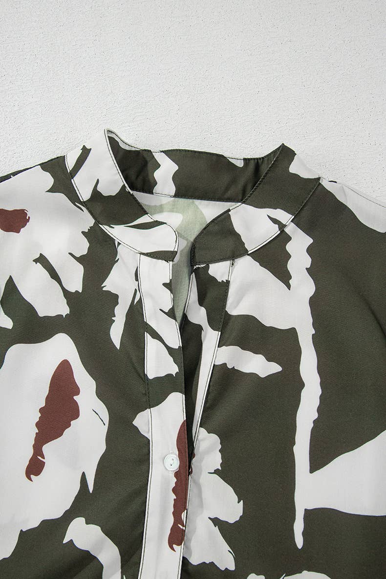 COMMUTER LOOSE V-NECK VINTAGE FLORAL PRINT SHIRT