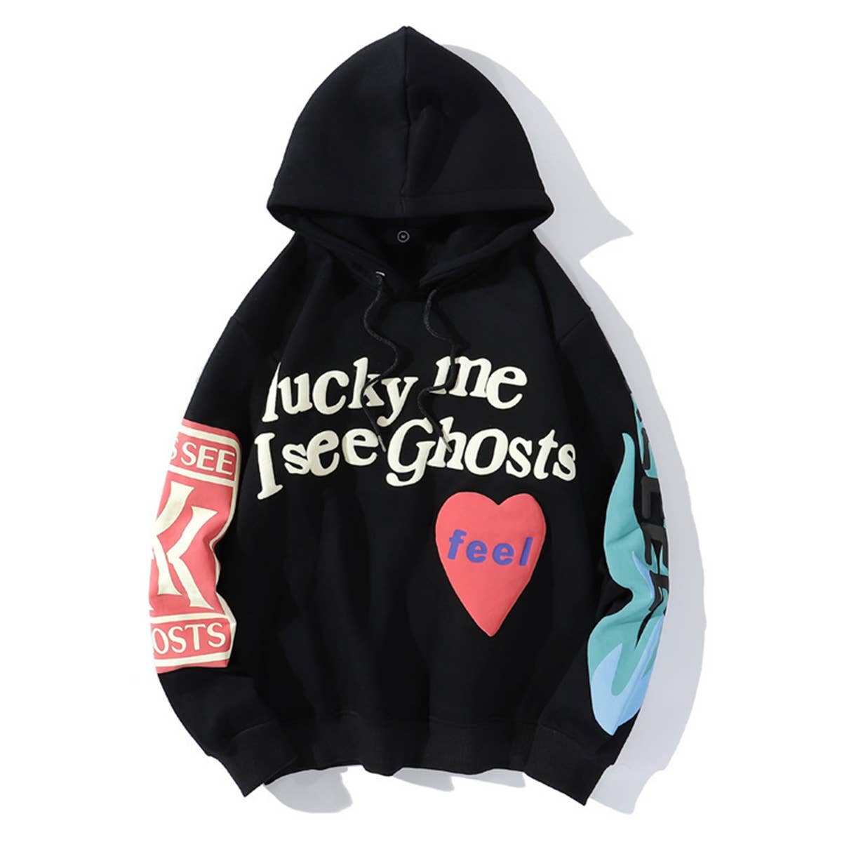 FOAMED LOVE LETTER GRAFFITI PRINTED FLEECE HOODIE