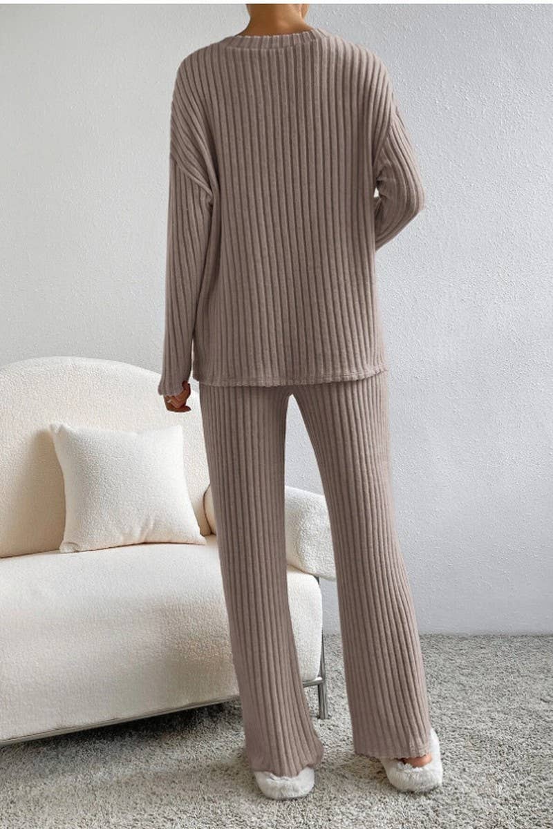 CWSTB00462_RIBBED KNIT V NECK TOP AND STRAIGHT PANTS SET