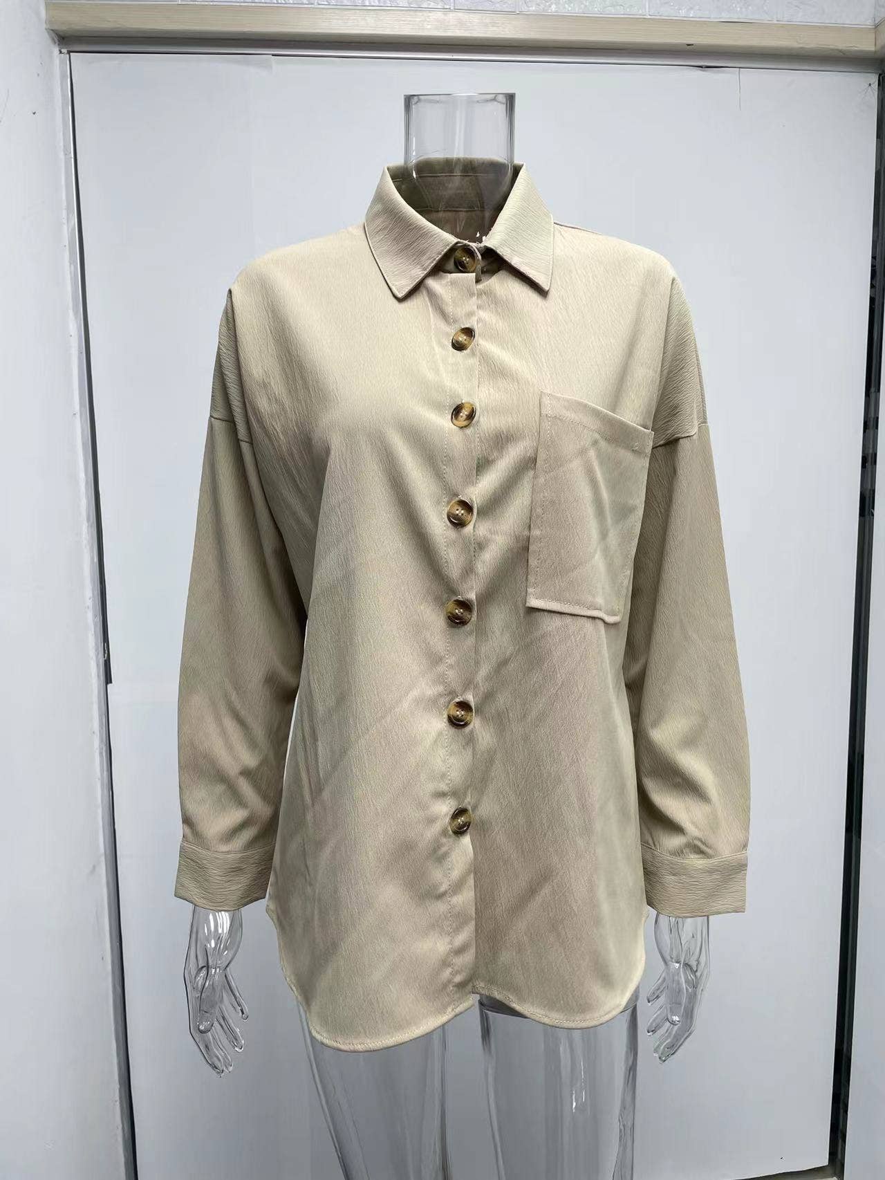 BAT-SLEEVED CASUAL SOLID COLOR LONG-SLEEVED SHIRT