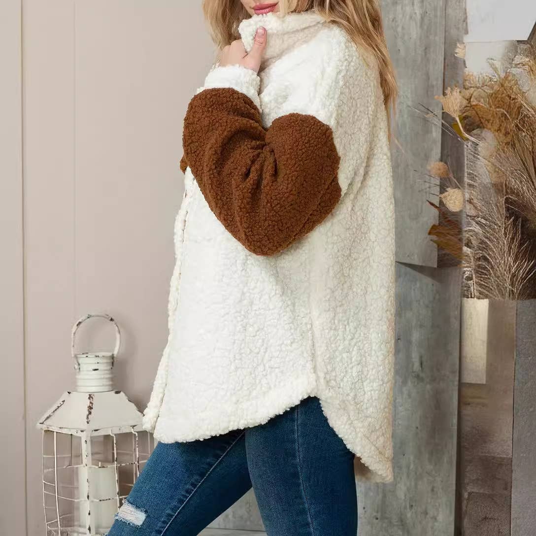 FLEECE SINGLE BREASTED COAT IN CONTRASTING COLORS