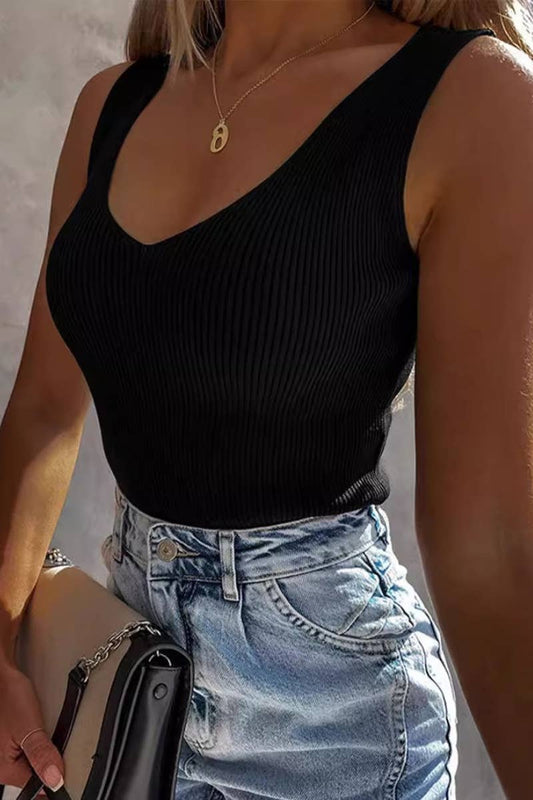 CWOV0449_SUMMER SOLID COLOR U-NECK SLEEVELESS VEST TOP