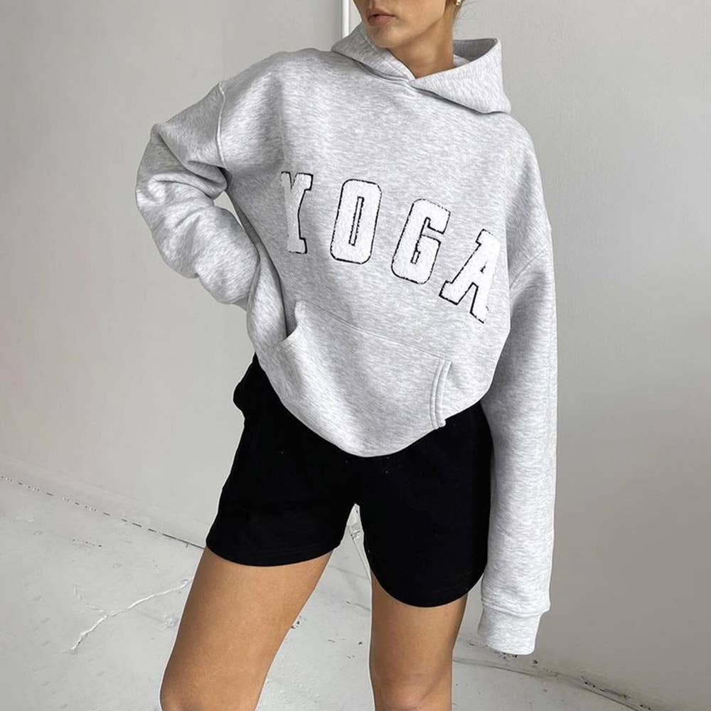 CASUAL EMBROIDERED YOGA LETTER PRINT LOOSE HOODIE