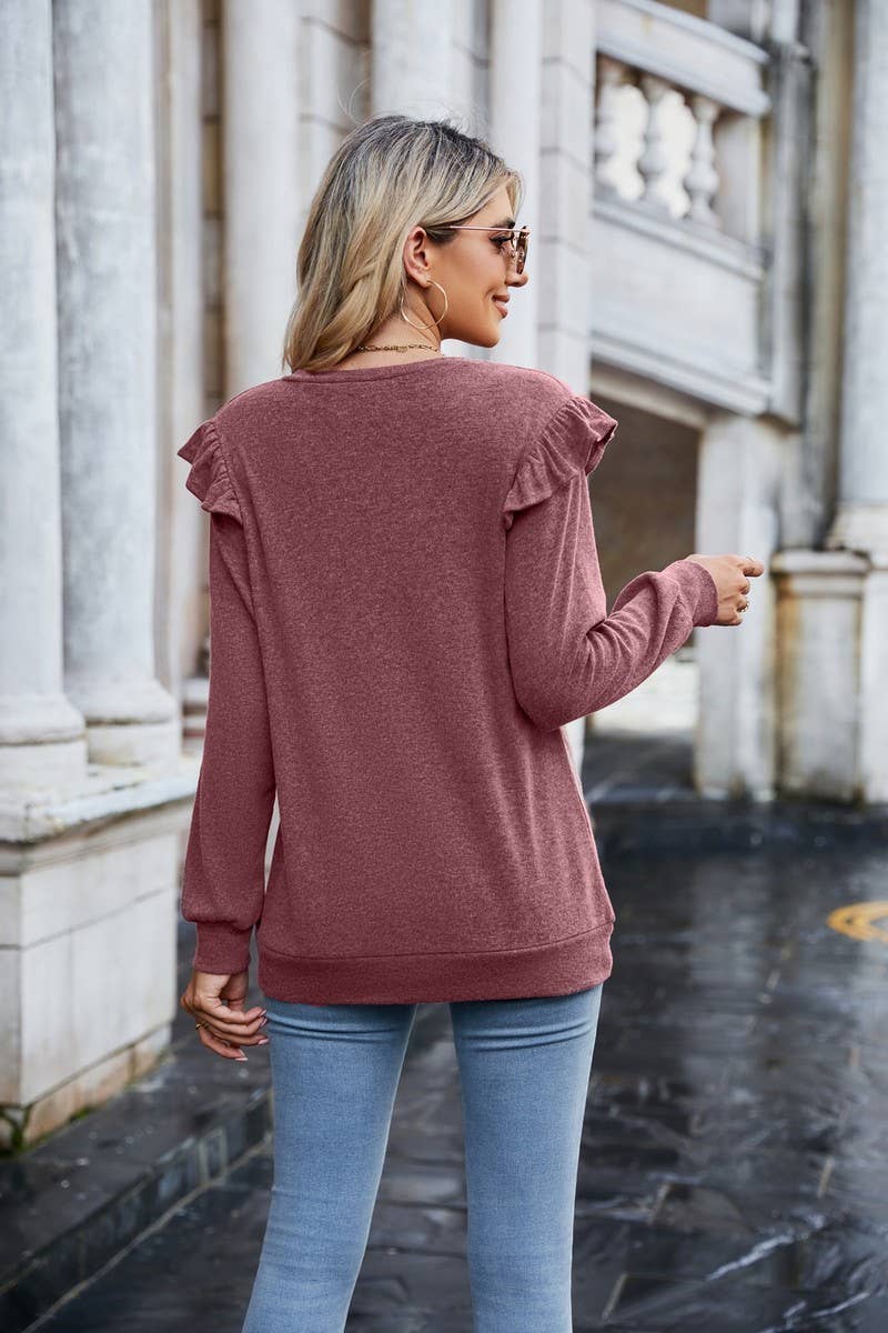 CWTTL1646_V-neck Long Sleeve Pullover Top
