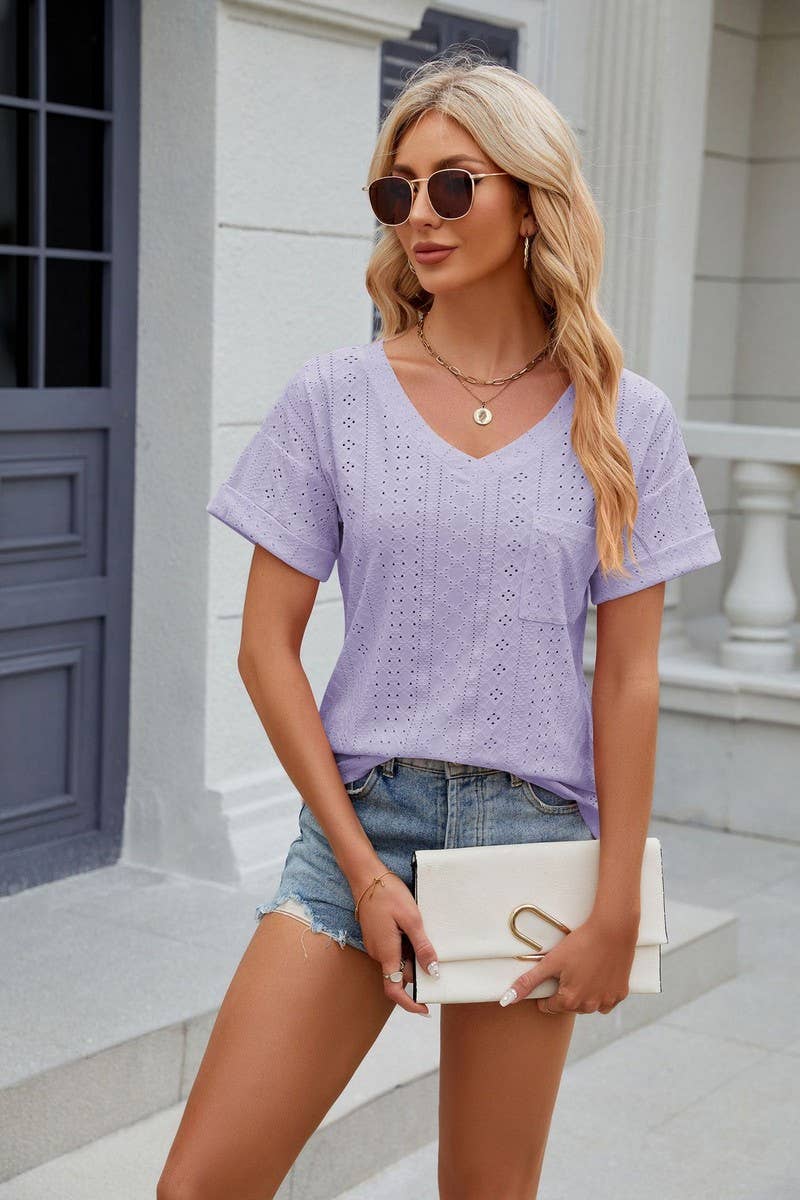 CWTTS0827_V-Neck Short Sleeve Knit Top