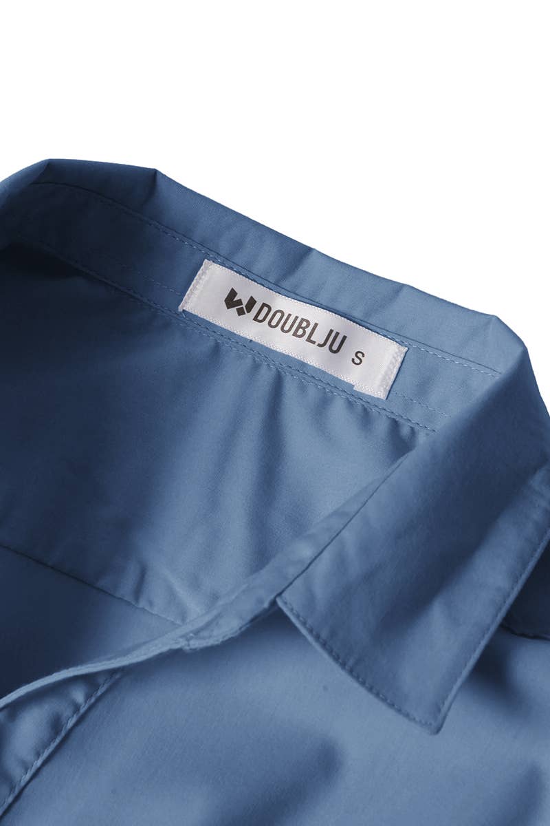 CWTSTS116_Basic Slim Fit Simple 3/4 Sleeve Button Down Shirt