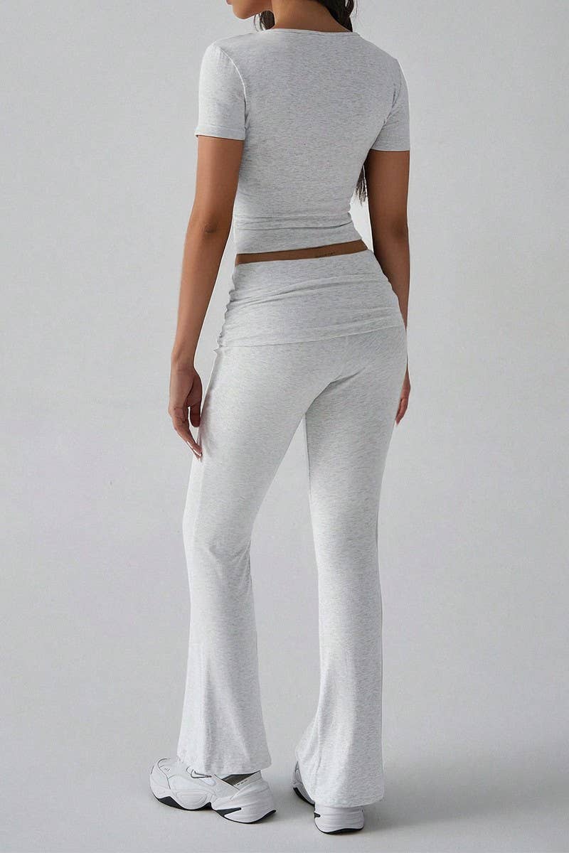 CWSTB1584_SOLID COLOR SHORT-SLEEVED T-SHIRT AND PANTS SET