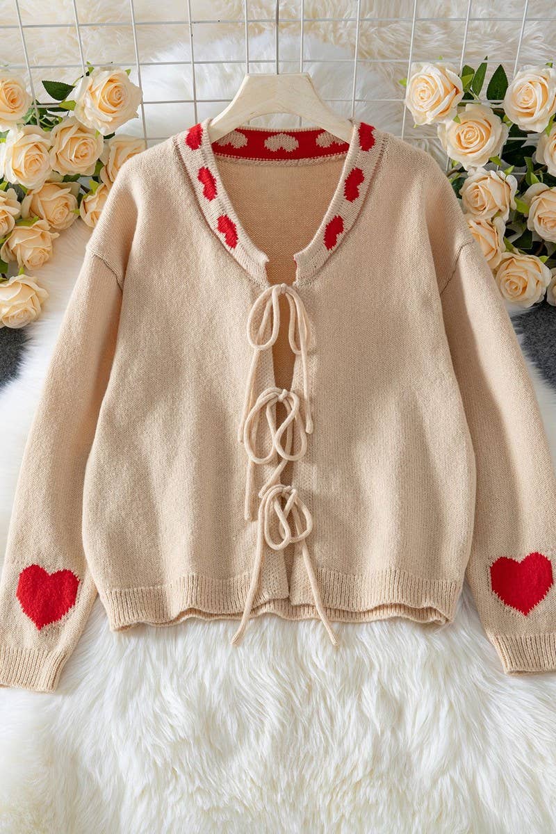CWOCAL00710_TIE FRONT HEART PATTERN KNIT CARDIGAN