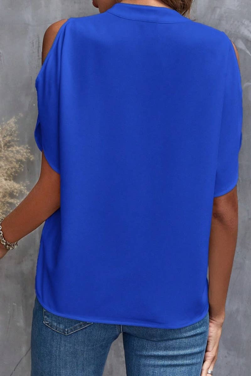 CWTBLS1124_SUMMER V-NECK OFF-THE-SHOULDER SHORT-SLEEVED TOP