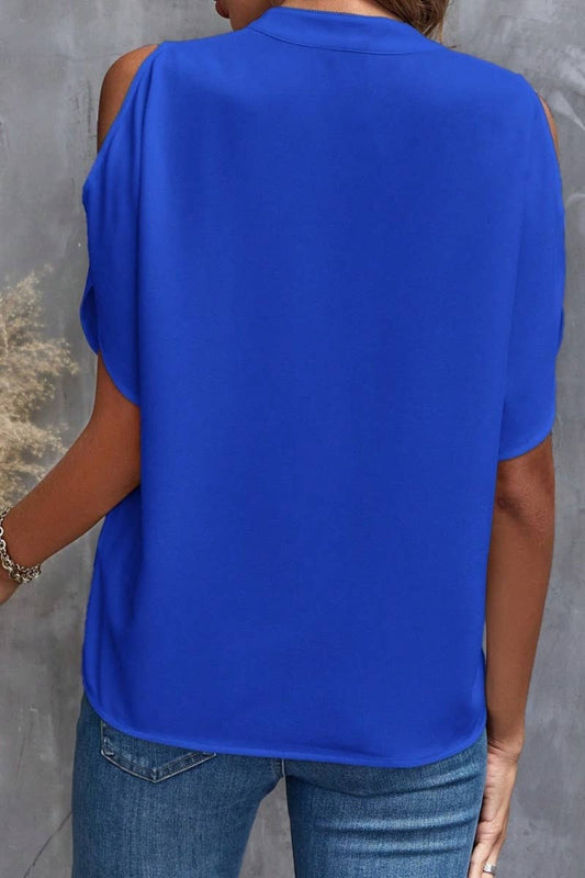 CWTBLS1124_SUMMER V-NECK OFF-THE-SHOULDER SHORT-SLEEVED TOP