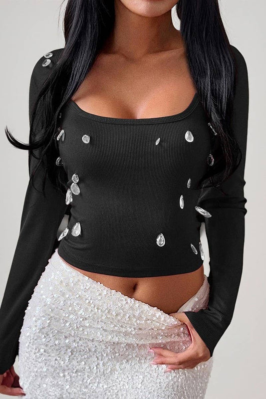 CWTBLL01042_U-NECK LONG-SLEEVED SLIM-FIT TOP