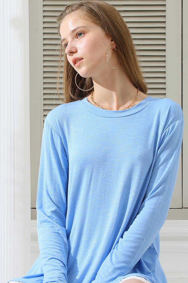 CWTTL916-P_PLUS SIZE ROUND NECK LONG SLEEVE RACED HEM TOP