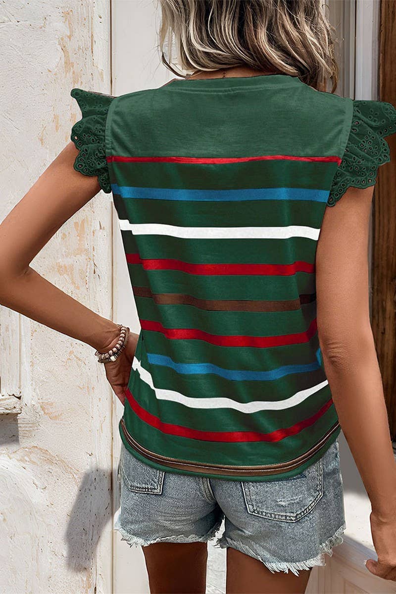 CWTBLS0992_SHORT-SLEEVED CASUAL STRIPED TOP
