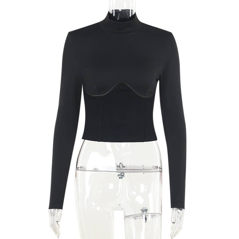 Casual all-in-one slim waistband long sleeve top