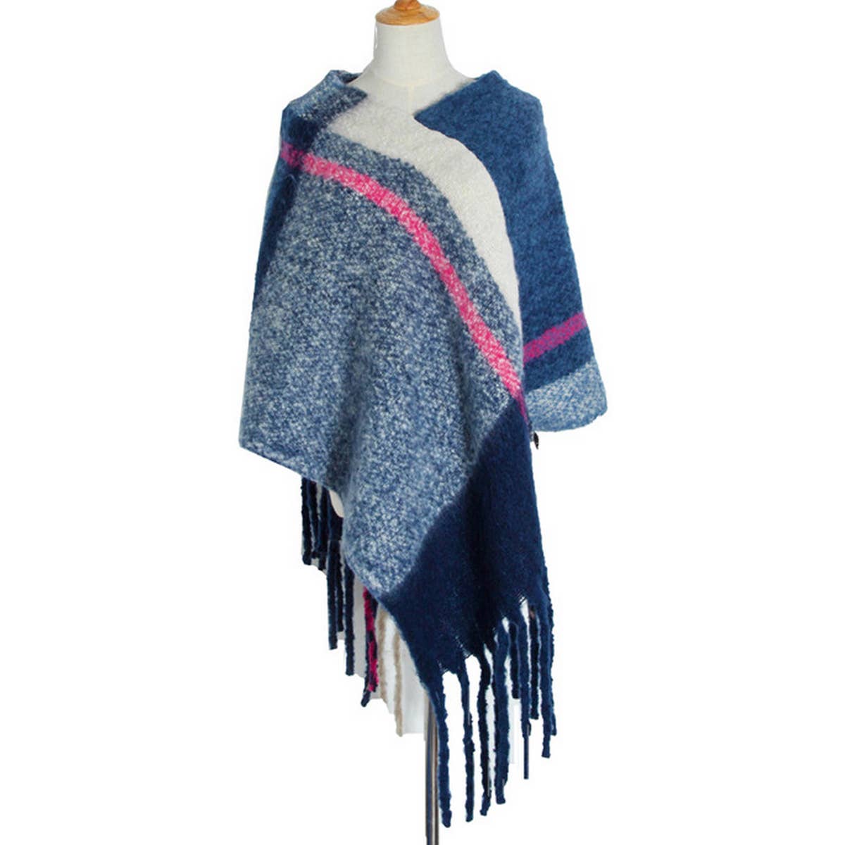 THICK TASSEL COLOR MATCHING PULLOVER CAPE SHAWL