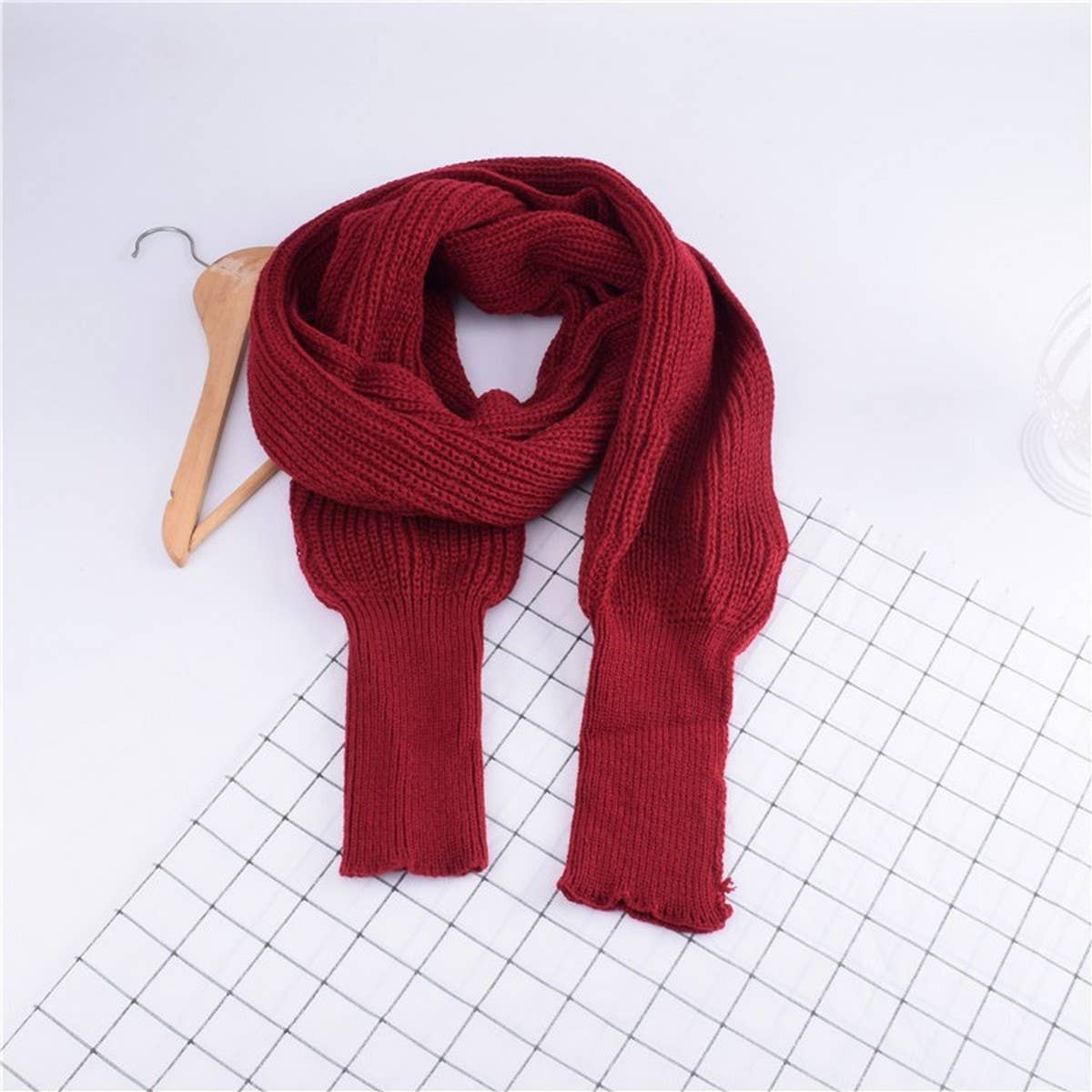 CWASC1794_ELONGATED SOLID COLOR KNITTED SCARF WITH SLEEVES