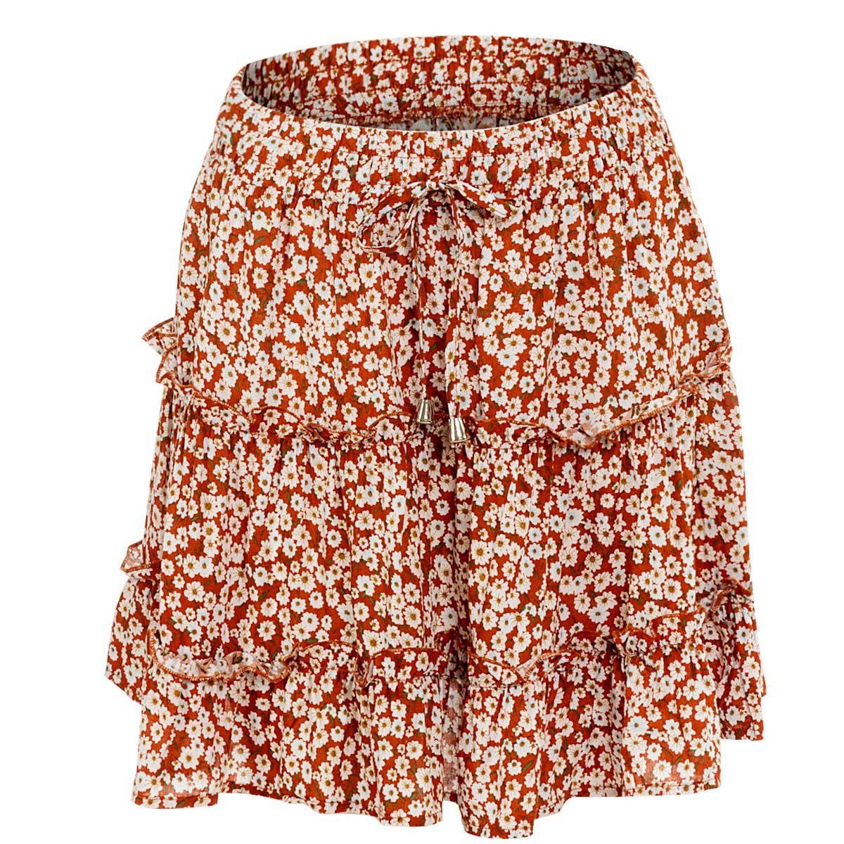 WOMEN'S HIGH WAIST RUFFLED FLORAL SKIRT_CWAB4791