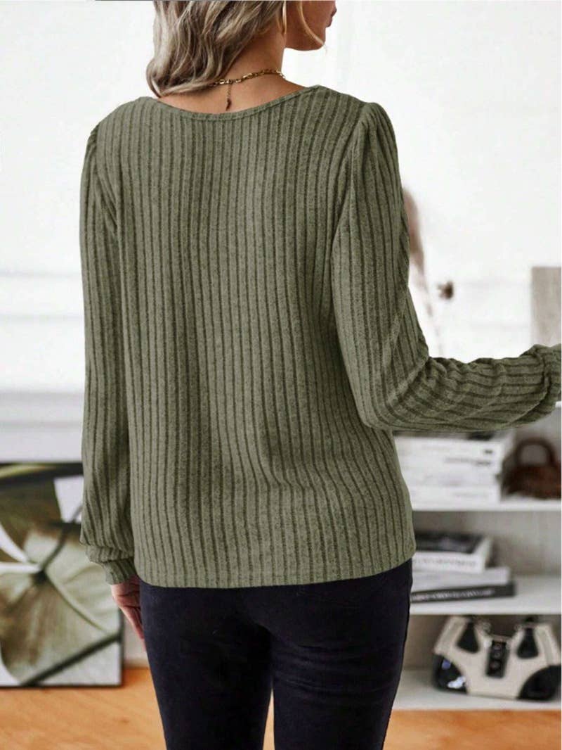 CASUAL SOLID COLOR V-NECK PIT STRIPE SWEATER
