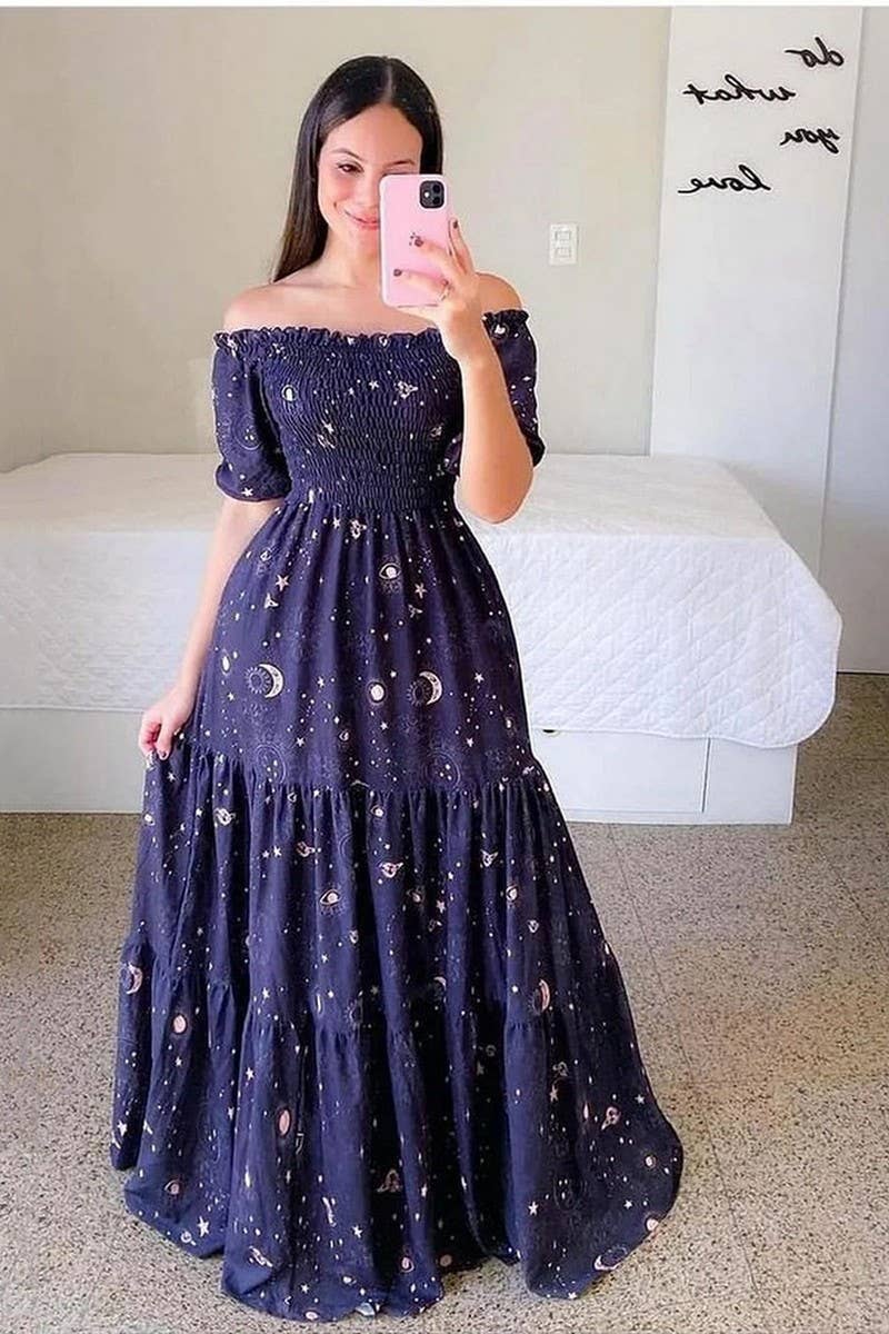 CWDMD5871_OFF SHOULDER FLORAL PRINT MAXI FAIRY DRESS