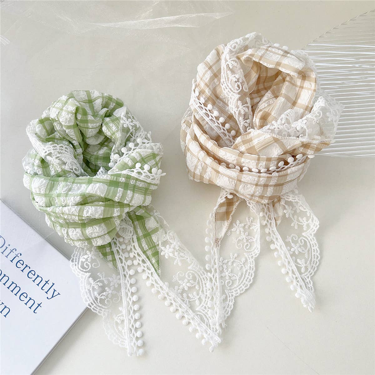 Lace Triangle Scarf - Striped Headband Scarf