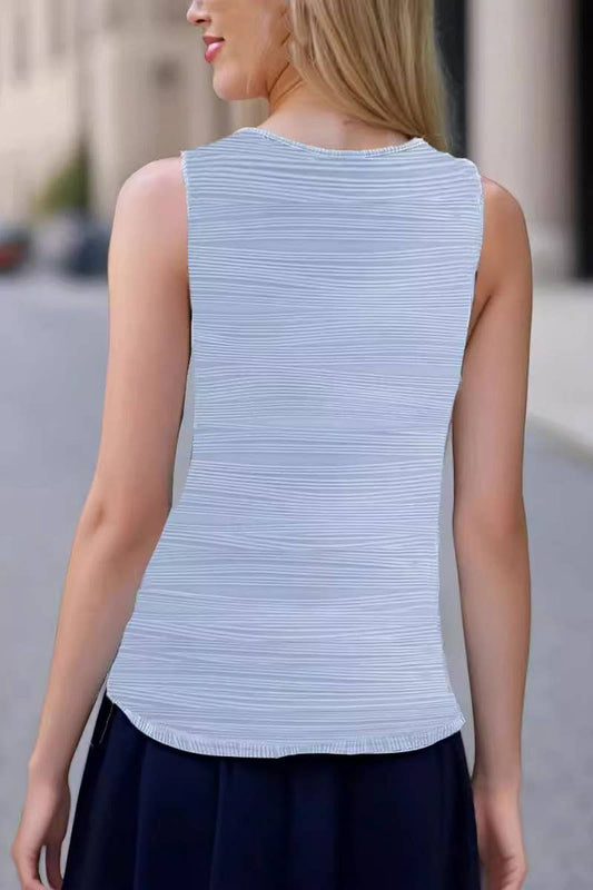 CWTTK0435_SOLID COLOR SLEEVELESS METAL RING LOOSE TANK TOP