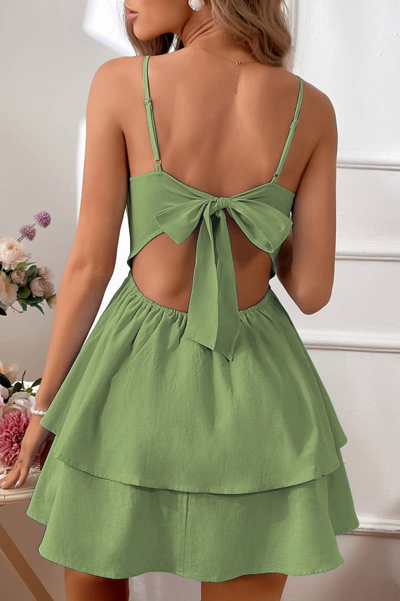 CWDSD8434_BACKLESS BOW TIE SPAGHETTI STRAP MINI DRESS