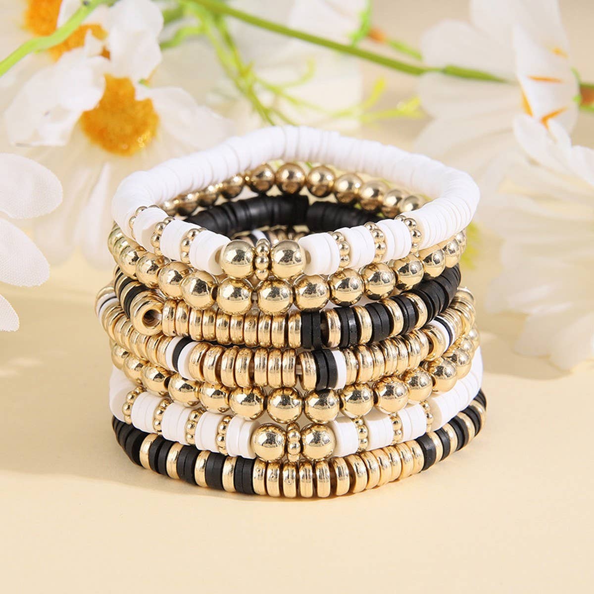 VINTAGE CLAY ROUND BEAD BRACELET SET JEWELRY