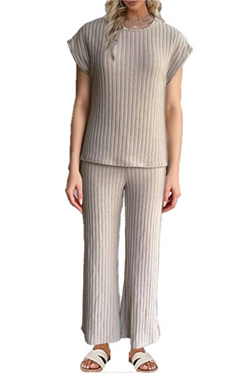 CWSTB1611_STRIPED BRUSHED SLIT TOP AND TROUSERS SET