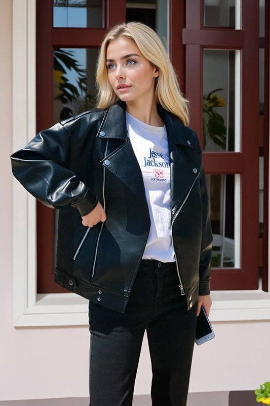 CWOBL00212_LOOSE MOTORCYCLE FASHION VERSATILE LEATHER JACKET