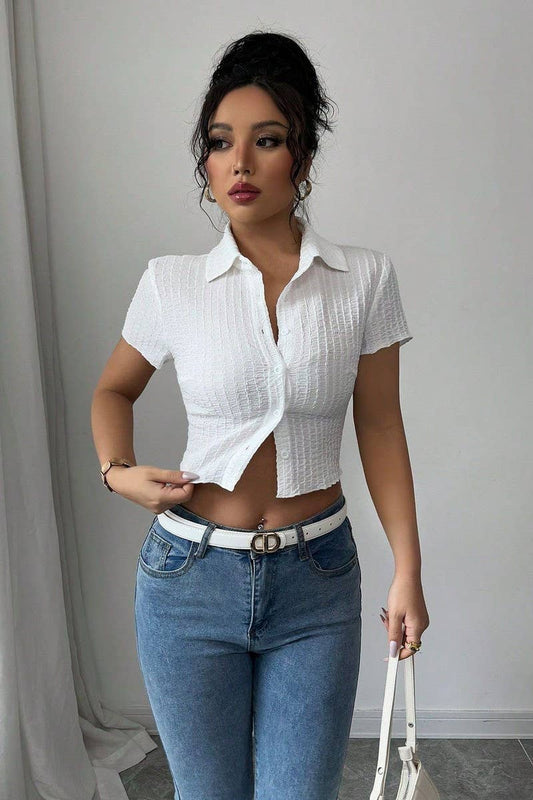 CWTBLS2109_SIMPLE SLIM FIT WAIST-CINCHING SHORT SLEEVE TOP