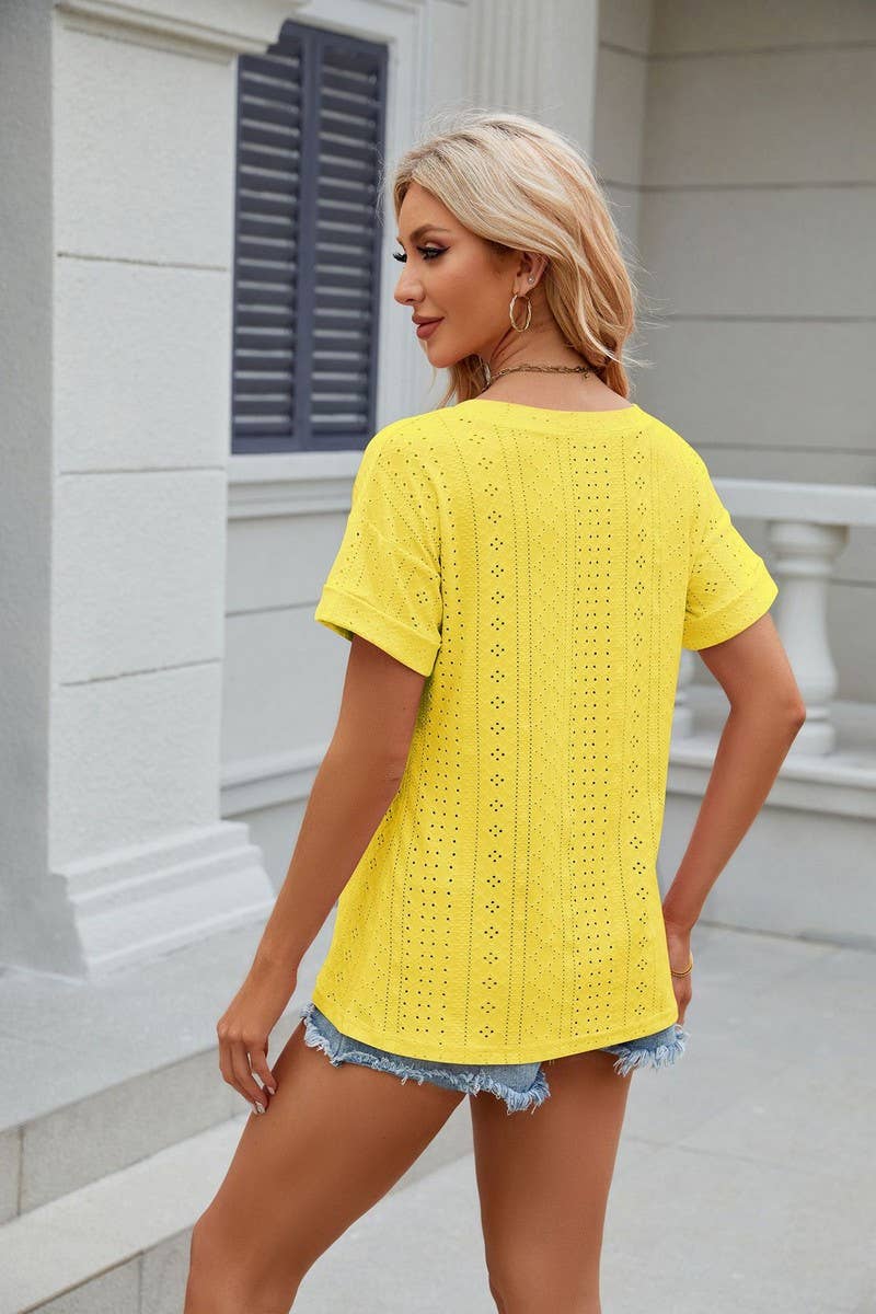 CWTTS0827_V-Neck Short Sleeve Knit Top