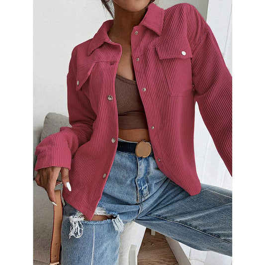 CORDUROY SINGLE BREASTED SHORT SOLID COLOR COAT