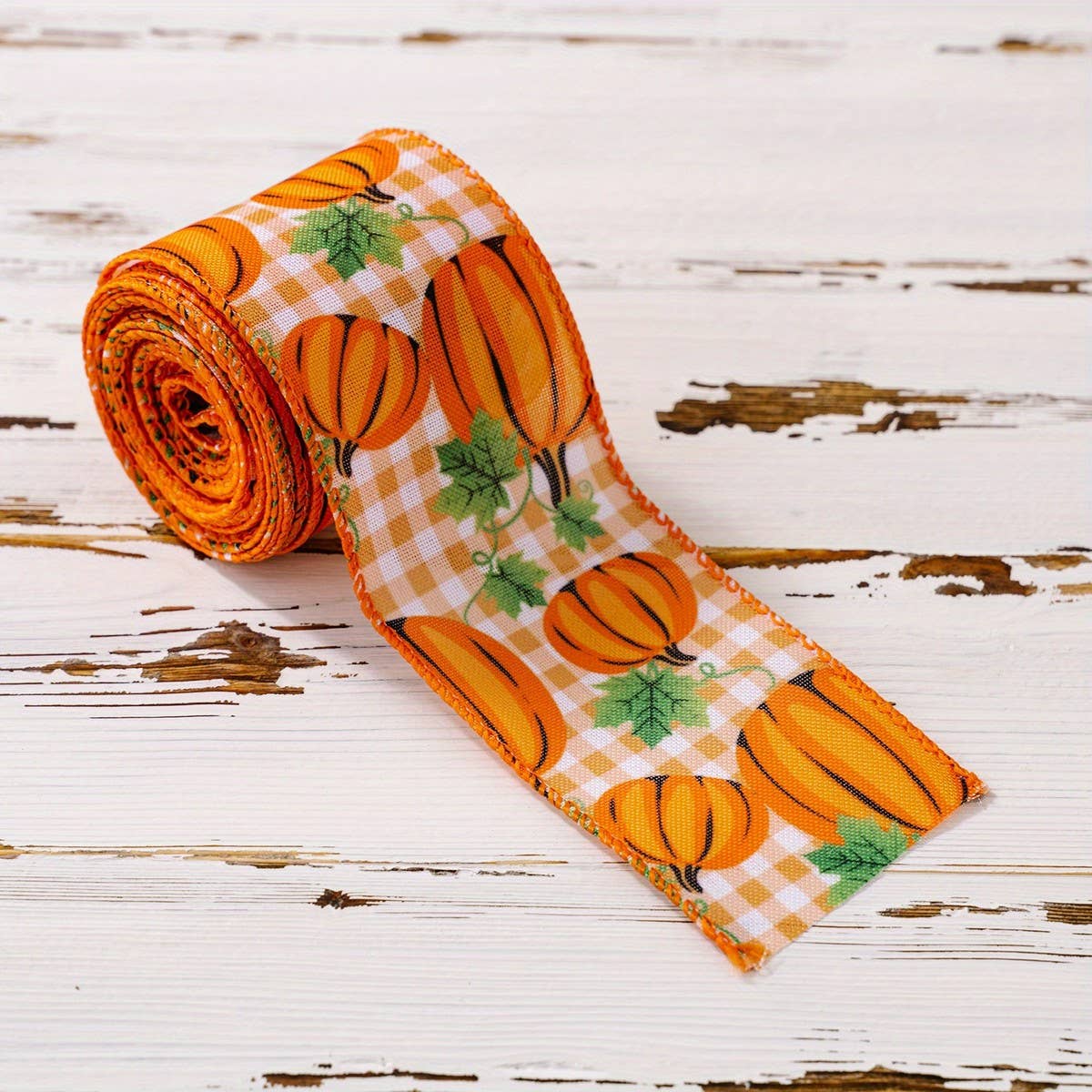 CWMM10206_THANKSGIVING RIBBON SET PUMPKIN PLAID FARMHOUSE