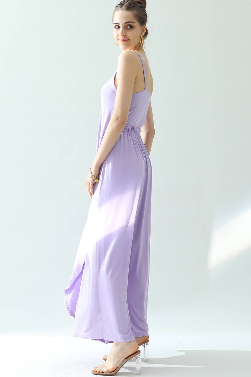 CWSTB281_BACK CROPED STRAP DRESS AND WIDE LONG PANT SET