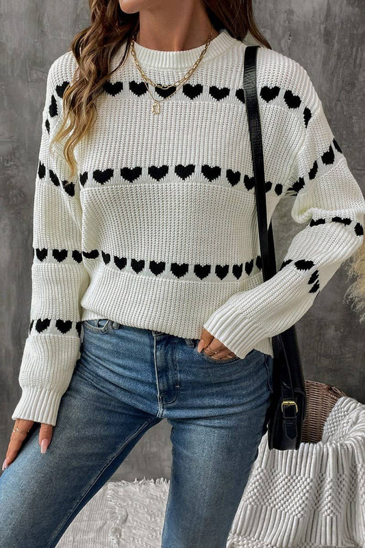 CWOSWL3711_WHITE LONG-SLEEVED PULLOVER HEART KNITTED SWEATER