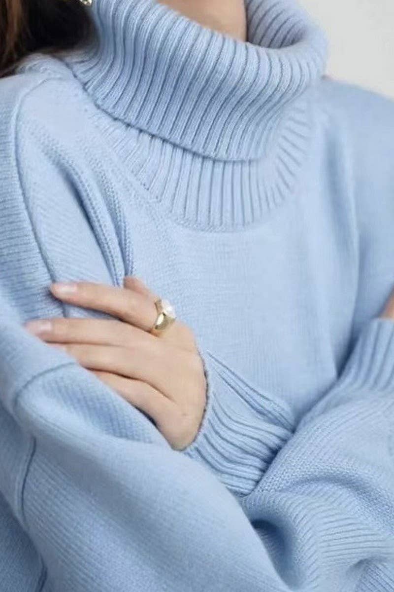 CWOSWL6381_SOLID COLOR HIGH COLLAR LOOSE KNIT SWEATER