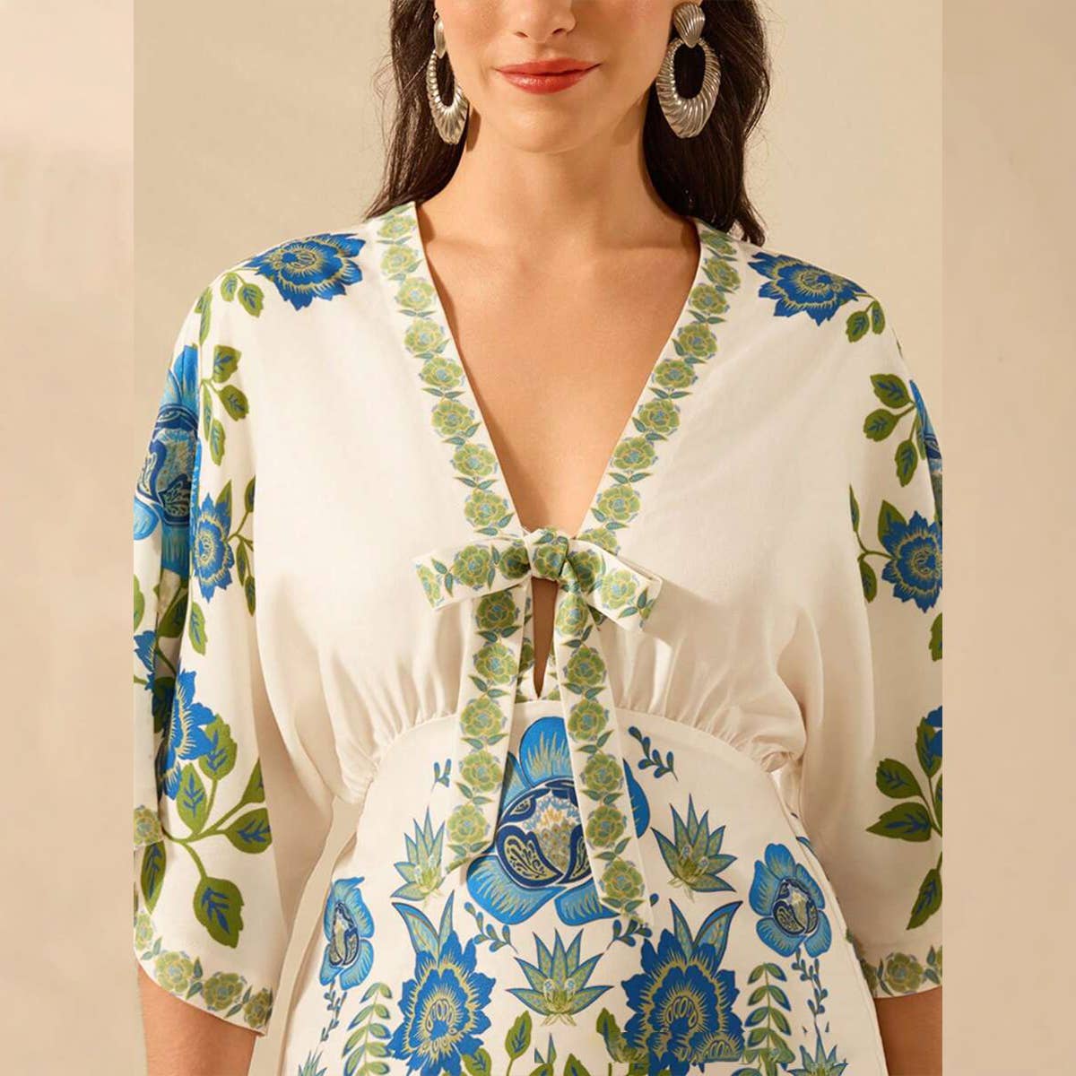 Casual floral printed five-quarter sleeve dress