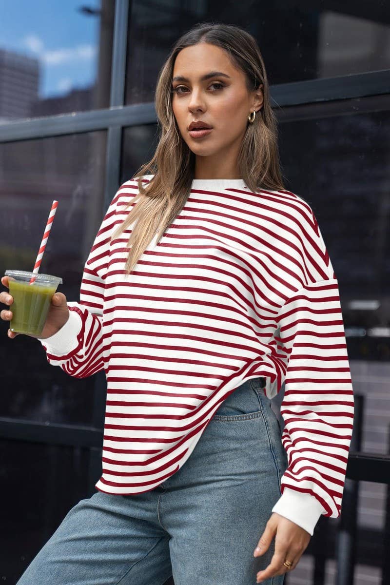 CWTBLL4009_STRIPED CREWNECK OVERSIZED SWEATSHIRT PULLOVER