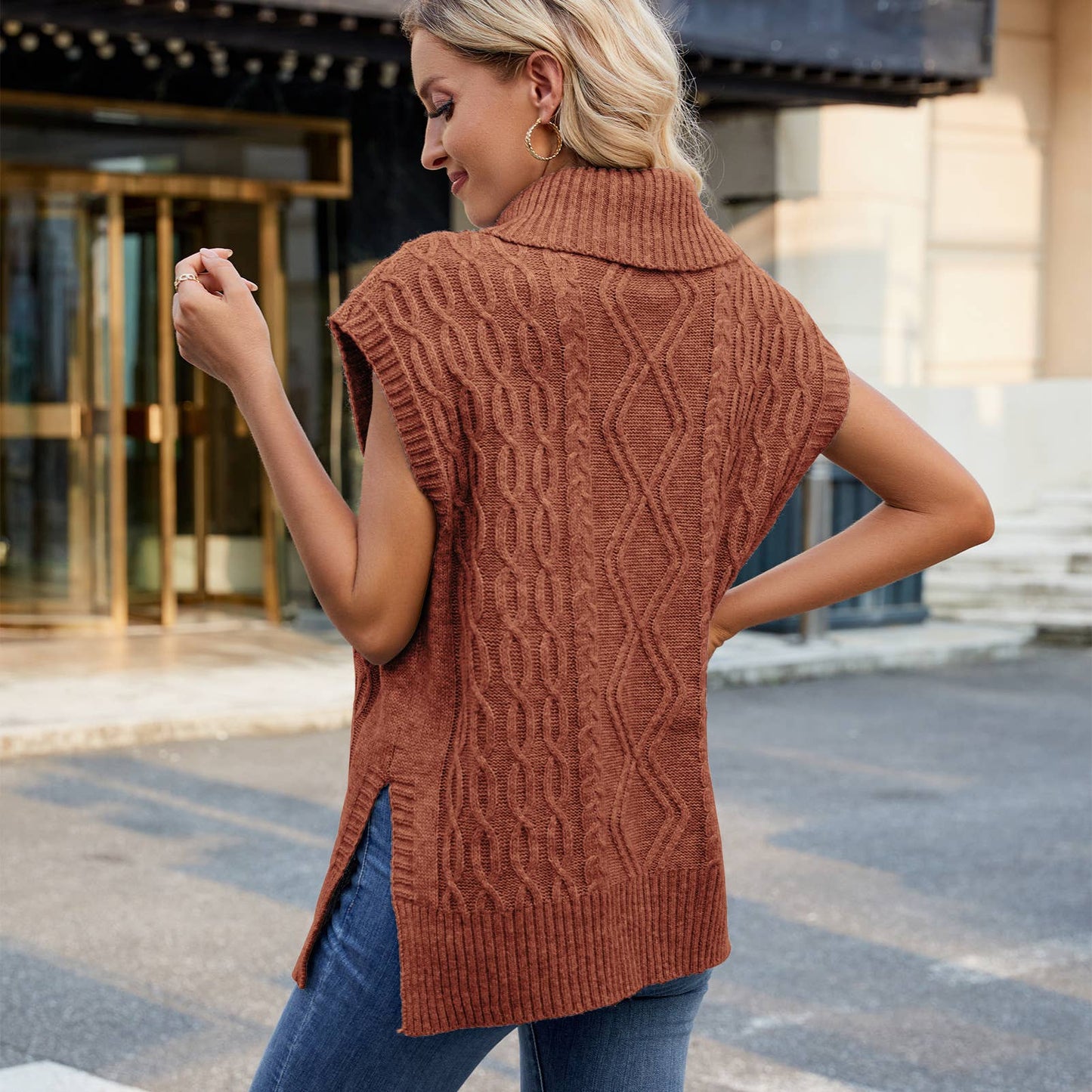 CASUAL TURTLENECK SOLID COLOR TREND WAISTCOAT