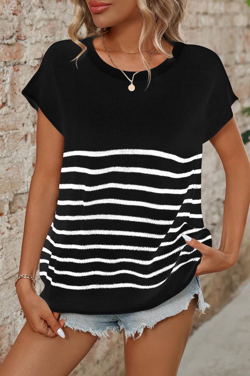 CWOSWS0145_CHUNKY KNIT STRIPED CREW NECK SWEATER