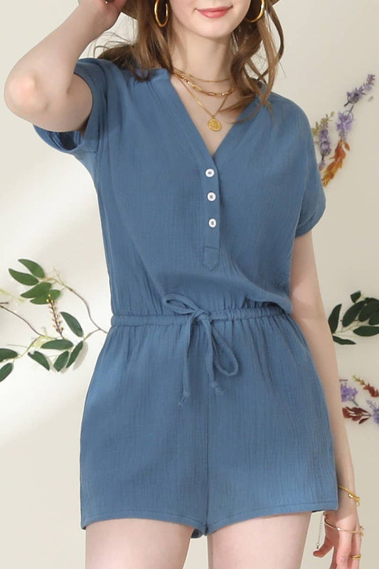 CWSJS224_HENLEY NECK SHORT SLEEVE JUMPSUIT ROMPER