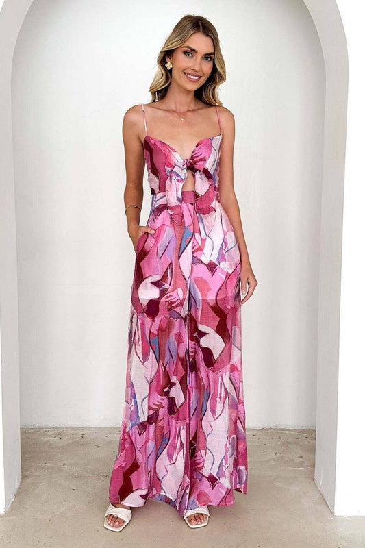 CWSJS1628_FLORAL PRINT TIE STRAP CASUAL JUMPSUIT