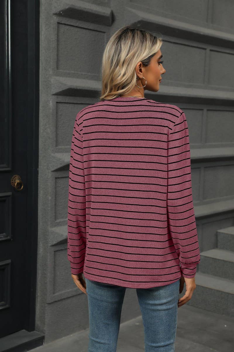 CWTBLL1864_STRIPED BRUSHED BUTTON LONG-SLEEVED T-SHIRT
