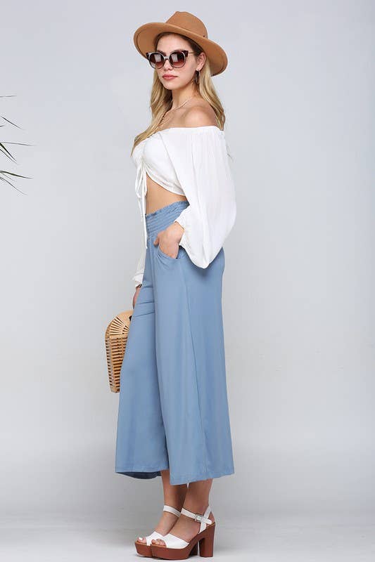 CWBLP418_SMOCKED WAIST BEND GAUCHO PANTS
